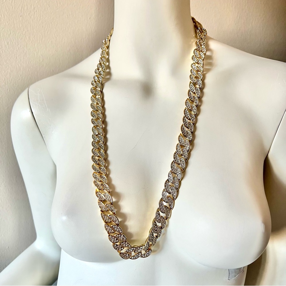 NEW w/ Tag RELEX Gold Tone Chain Necklace w/ Sparkling White Crystals